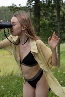 Mirka Admiring The View Feels Desire As She Seductively Teases Her Perky Breasts In The Grass