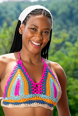 Samantha Cruuz Untying Her Crocheted Bikini Top To Bare Her Gorgeous Breasts To The Sun's Kiss