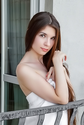 Donita Thighs Parted To Frame The Fluffy Curls Between Them