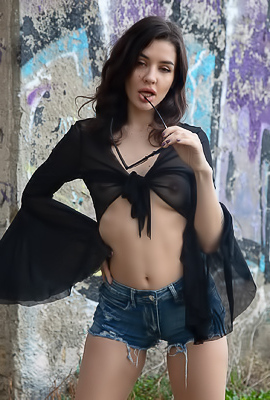 Blanche Stripping Off Tight Jeans Shorts