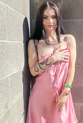Vixen Hikes Her Pink Slip Dress Up And Plays With Herself On A Fallen Tree